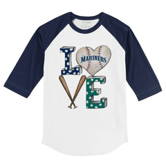 Seattle Mariners Tiny Turnip Youth Baseball Love 3/4-Sleeve Raglan T-Shirt - White/Navy T-shirts
