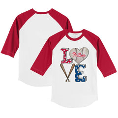 Philadelphia Phillies Tiny Turnip Youth Baseball Love 3/4-Sleeve Raglan T-Shirt - White/Red T-shirts