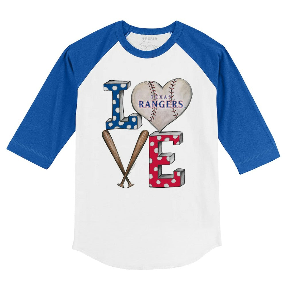 Texas Rangers Tiny Turnip Youth Baseball Love 3/4-Sleeve Raglan T-Shirt - White/Royal T-shirts