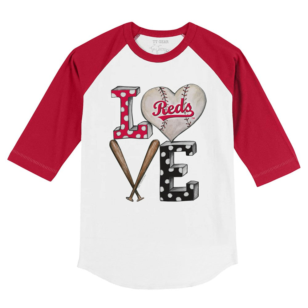 Cincinnati Reds Tiny Turnip Youth Baseball Love 3/4-Sleeve Raglan T-Shirt - White/Red T-shirts