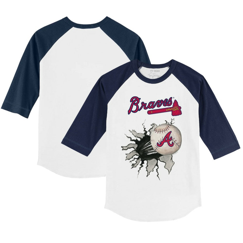 Atlanta Braves Tiny Turnip Youth Baseball Tear 3/4-Sleeve Raglan T-Shirt - White/Navy T-shirts