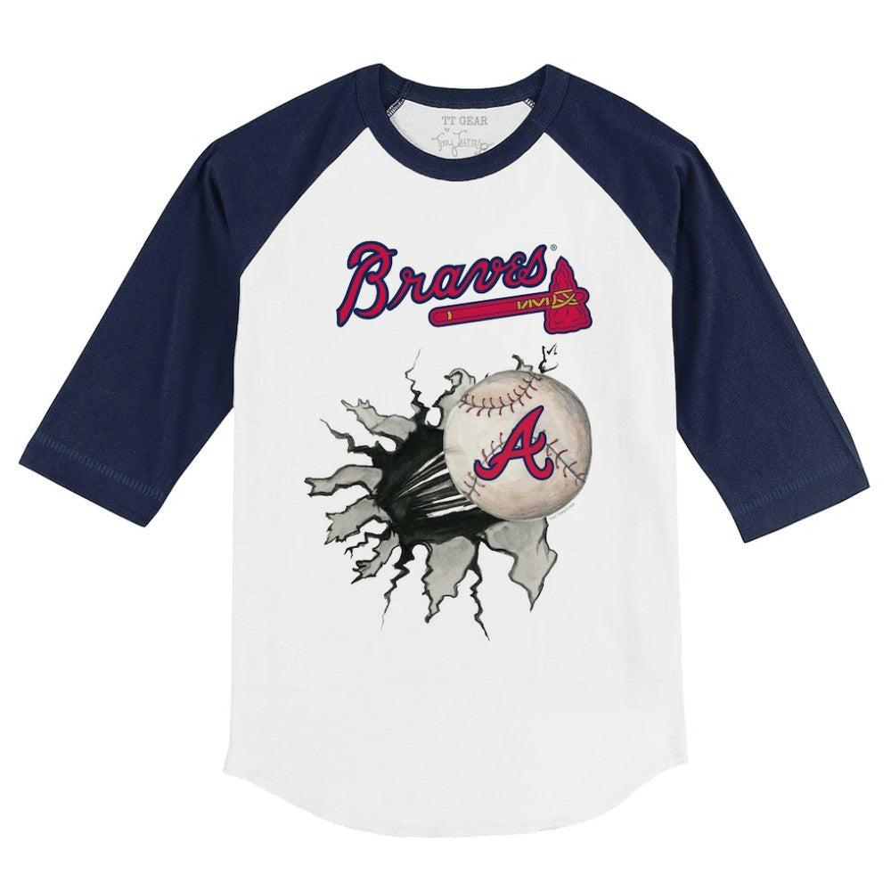 Atlanta Braves Tiny Turnip Youth Baseball Tear 3/4-Sleeve Raglan T-Shirt - White/Navy T-shirts