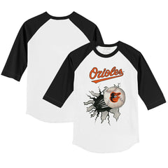 Baltimore Orioles Tiny Turnip Youth Baseball Tear 3/4-Sleeve Raglan T-Shirt - White/Black T-shirts
