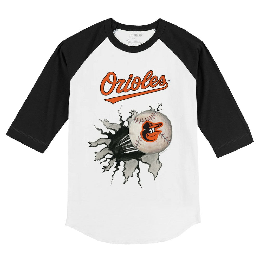 Baltimore Orioles Tiny Turnip Youth Baseball Tear 3/4-Sleeve Raglan T-Shirt - White/Black T-shirts
