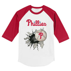 Philadelphia Phillies Tiny Turnip Youth Baseball Tear 3/4-Sleeve Raglan T-Shirt - White/Red T-shirts