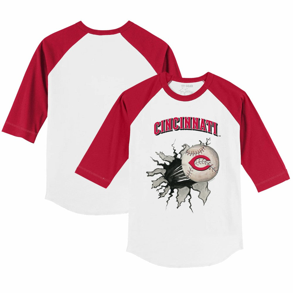 Cincinnati Reds Tiny Turnip Youth Baseball Tear 3/4-Sleeve Raglan T-Shirt - White/Red T-shirts