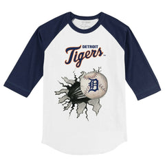 Detroit Tigers Tiny Turnip Youth Baseball Tear 3/4-Sleeve Raglan T-Shirt - White/Navy T-shirts