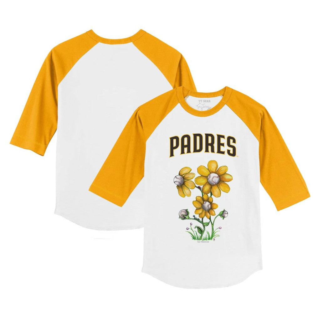 San Diego Padres Tiny Turnip Youth Blooming Baseballs 3/4-Sleeve Raglan T-Shirt - White/Gold T-shirts