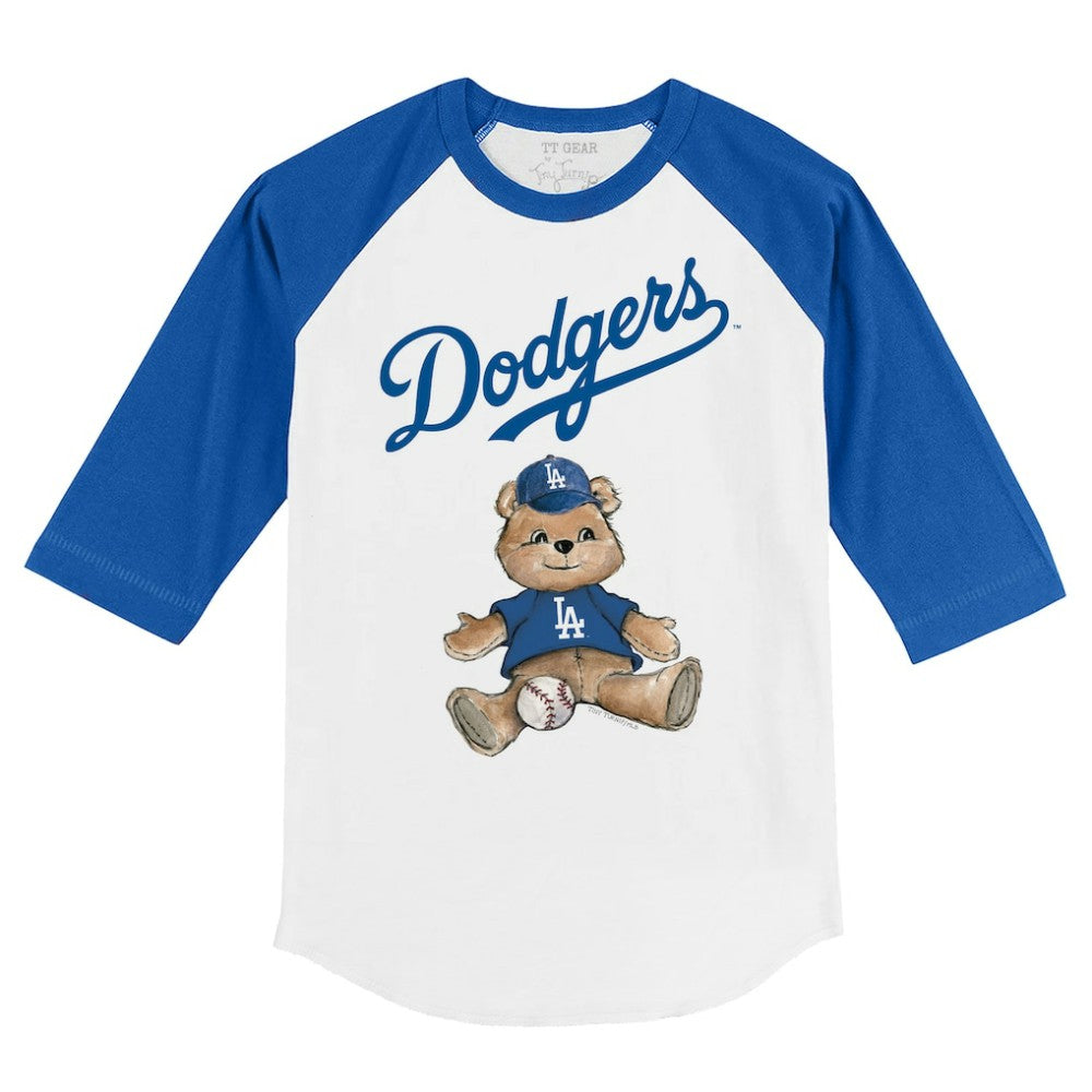 Los Angeles Dodgers Tiny Turnip Youth Teddy Boy 3/4-Sleeve Raglan T-Shirt - White/Royal T-shirts