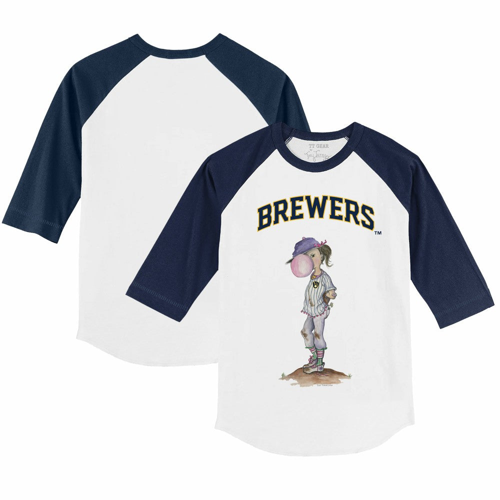 Milwaukee Brewers Tiny Turnip Youth Bubbles 3/4-Sleeve Raglan T-Shirt - White/Navy T-shirts