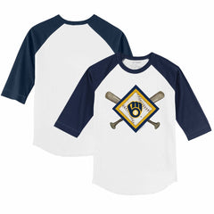 Milwaukee Brewers Tiny Turnip Youth Diamond Cross Bats 3/4-Sleeve Raglan T-Shirt - White/Navy T-shirts
