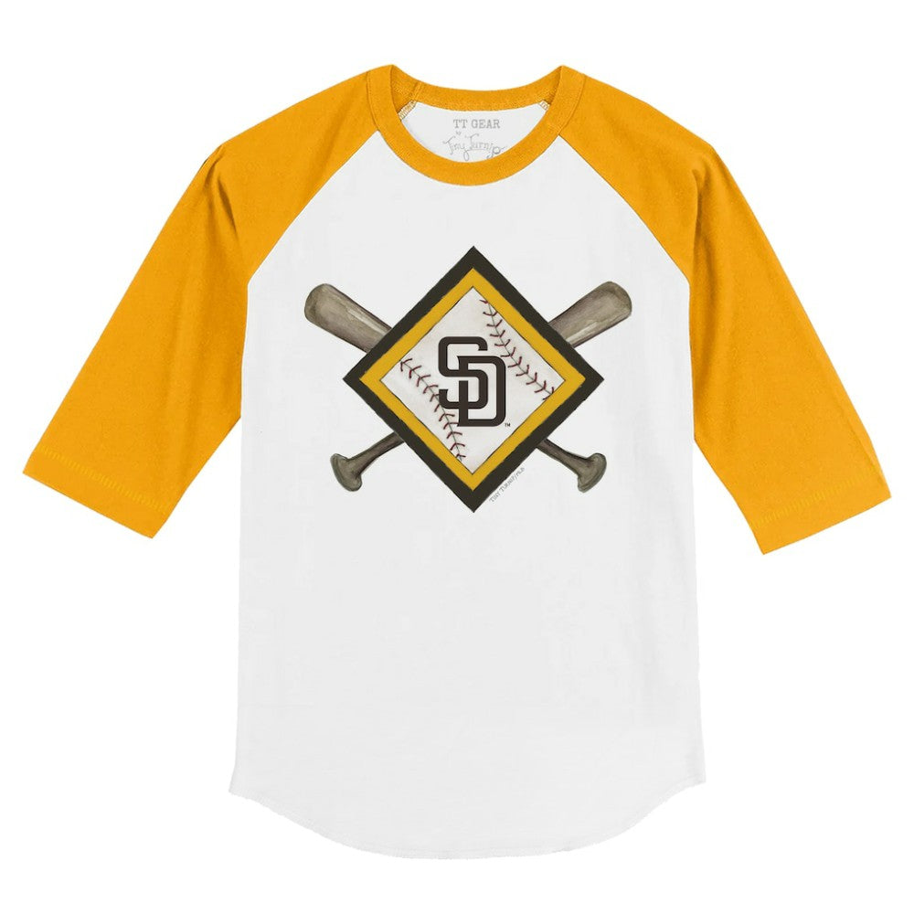 San Diego Padres Tiny Turnip Youth Diamond Cross Bats 3/4-Sleeve Raglan T-Shirt - White/Gold T-shirts