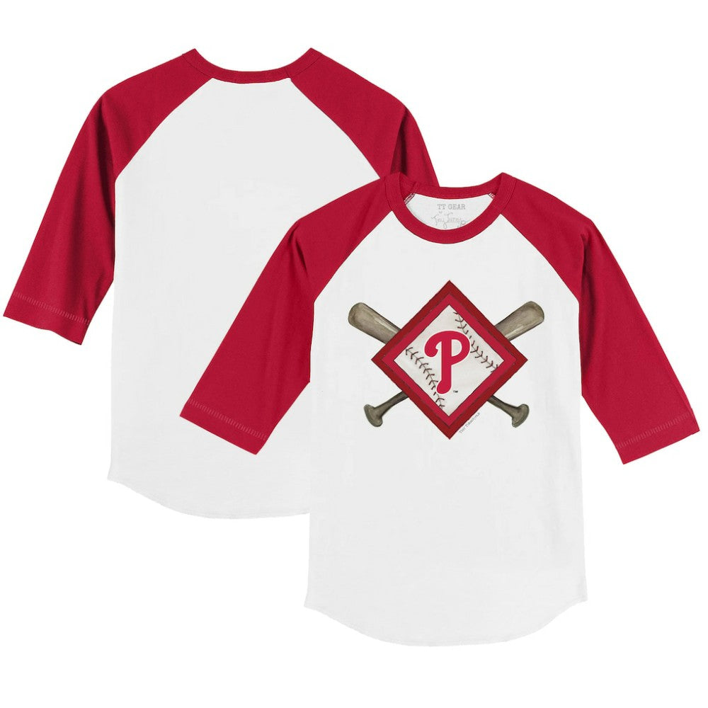 Philadelphia Phillies Tiny Turnip Youth Diamond Cross Bats 3/4-Sleeve Raglan T-Shirt - White/Red T-shirts