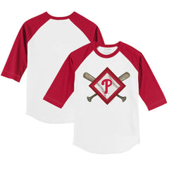 Philadelphia Phillies Tiny Turnip Youth Diamond Cross Bats 3/4-Sleeve Raglan T-Shirt - White/Red T-shirts