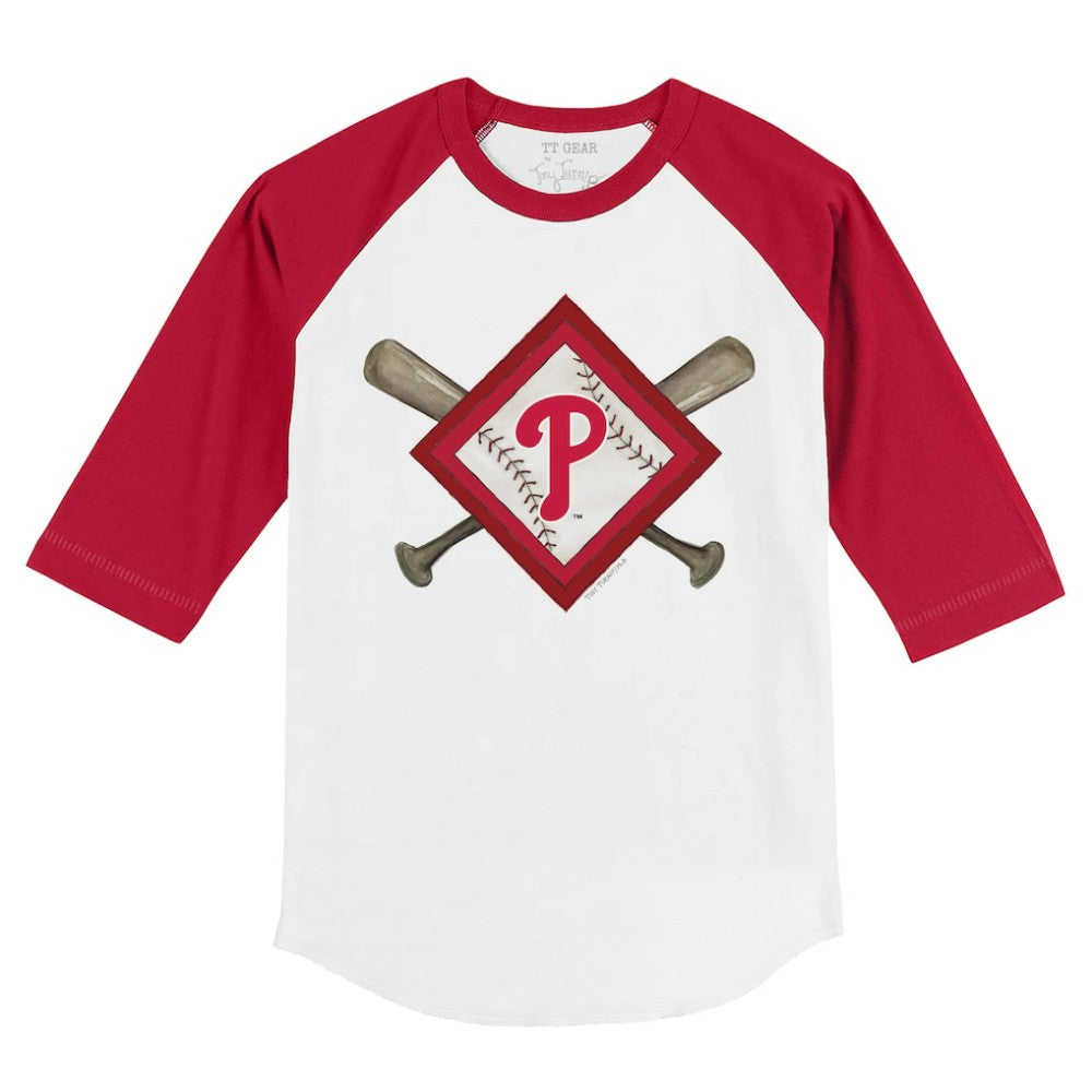 Philadelphia Phillies Tiny Turnip Youth Diamond Cross Bats 3/4-Sleeve Raglan T-Shirt - White/Red T-shirts