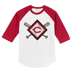 Cincinnati Reds Tiny Turnip Youth Diamond Cross Bats 3/4-Sleeve Raglan T-Shirt - White/Red T-shirts
