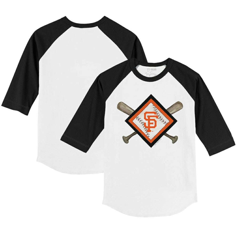 San Francisco Giants Tiny Turnip Youth Diamond Cross Bats 3/4-Sleeve Raglan T-Shirt - White/Black T-shirts