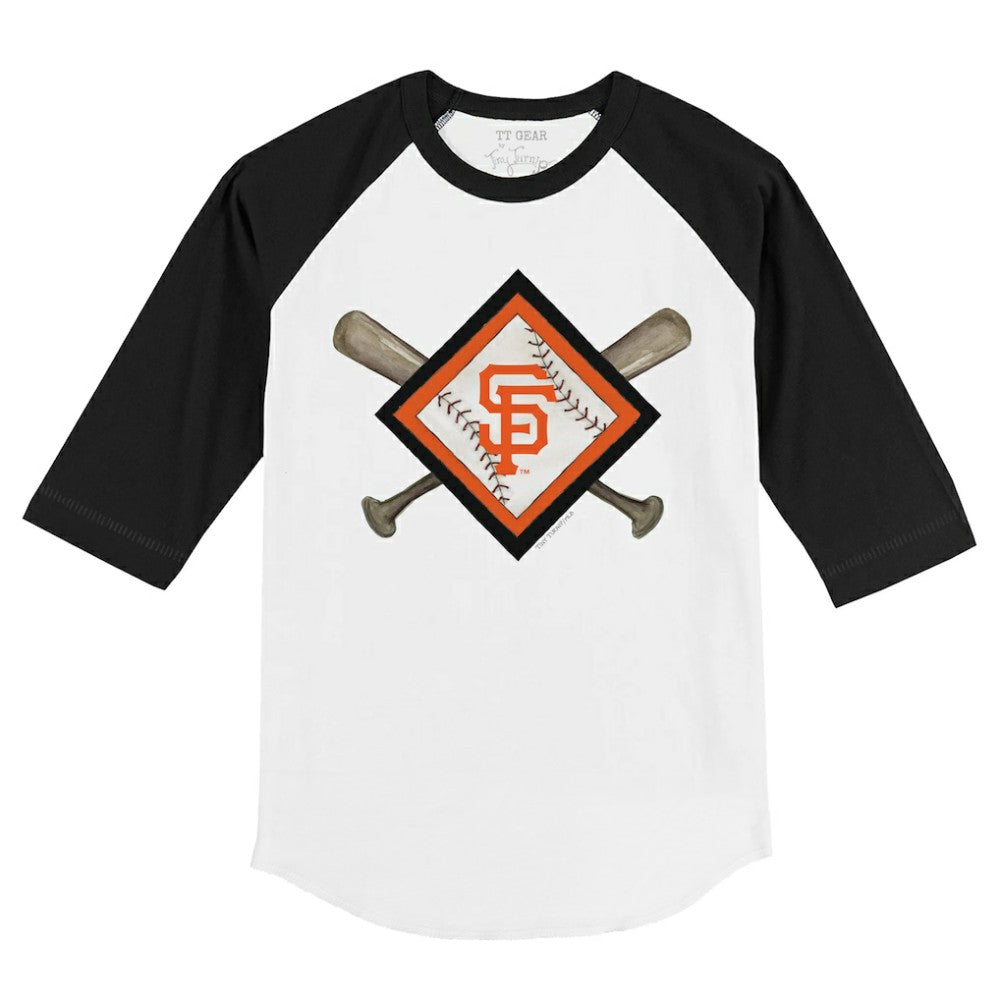 San Francisco Giants Tiny Turnip Youth Diamond Cross Bats 3/4-Sleeve Raglan T-Shirt - White/Black T-shirts