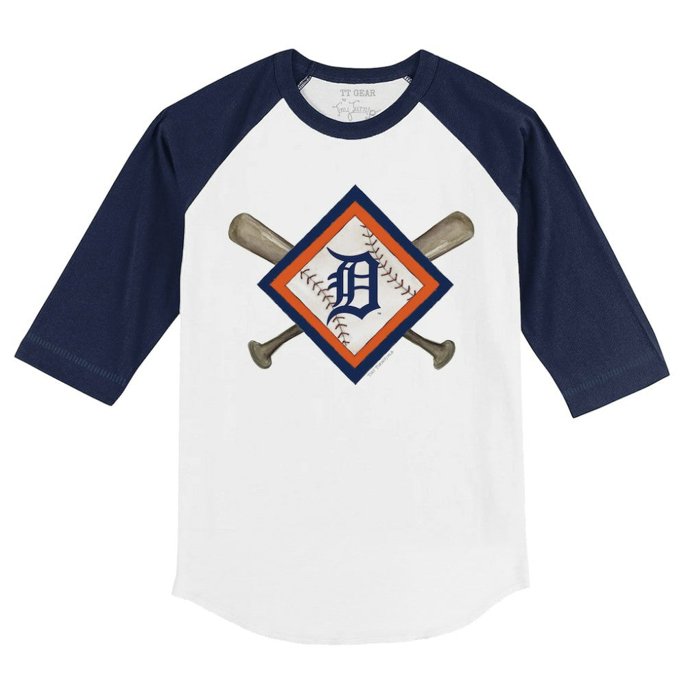 Detroit Tigers Tiny Turnip Youth Diamond Cross Bats 3/4-Sleeve Raglan T-Shirt - White/Navy T-shirts