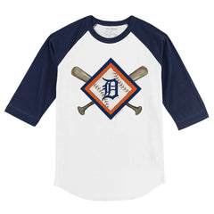 Detroit Tigers Tiny Turnip Youth Diamond Cross Bats 3/4-Sleeve Raglan T-Shirt - White/Navy T-shirts