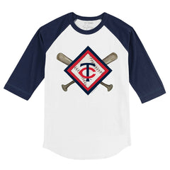 Minnesota Twins Tiny Turnip Youth Diamond Cross Bats 3/4-Sleeve Raglan T-Shirt - White/Navy T-shirts