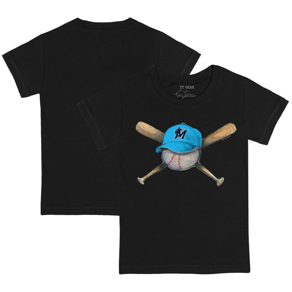 Miami Marlins Tiny Turnip Youth Hat Crossbats T-Shirt - Black Hats
