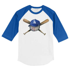 Los Angeles Dodgers Tiny Turnip Youth Hat Crossbats 3/4-Sleeve Raglan T-Shirt - White/Royal Hats