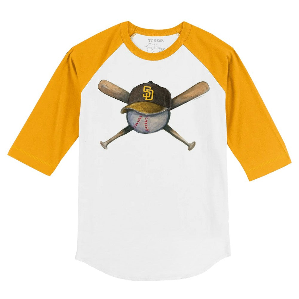 San Diego Padres Tiny Turnip Youth Hat Crossbats 3/4-Sleeve Raglan T-Shirt - White/Gold Hats