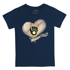 Milwaukee Brewers Tiny Turnip Youth Heart Banner T-Shirt - Navy T-shirts