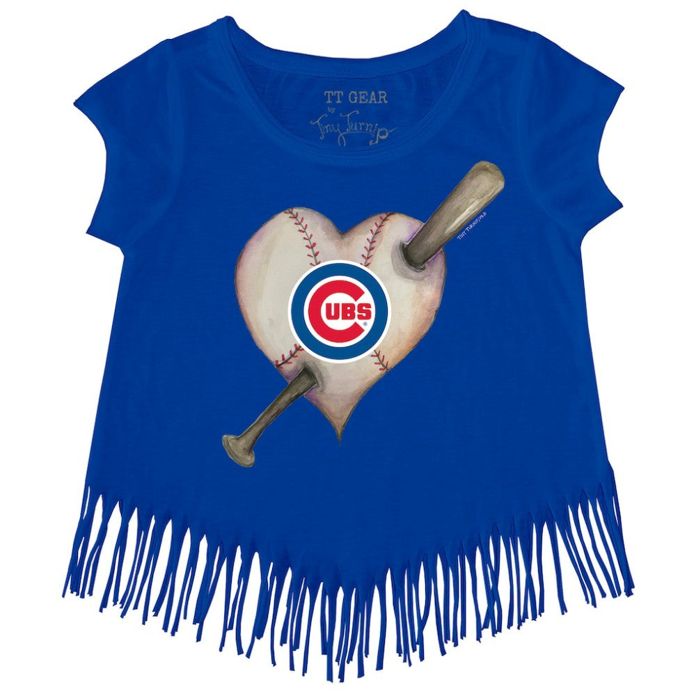 Chicago Cubs Tiny Turnip Girls Youth Heart Bat Fringe T-Shirt - Royal T-shirts