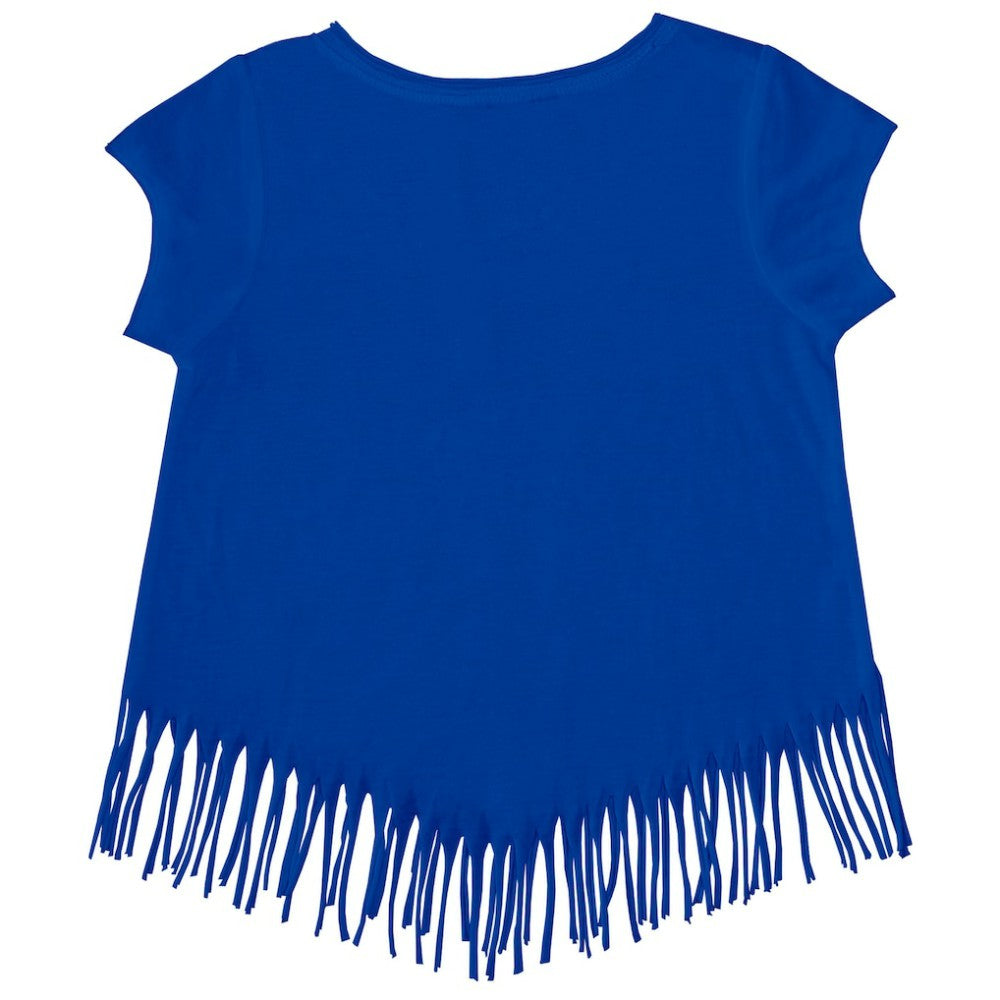Chicago Cubs Tiny Turnip Girls Youth Heart Bat Fringe T-Shirt - Royal T-shirts