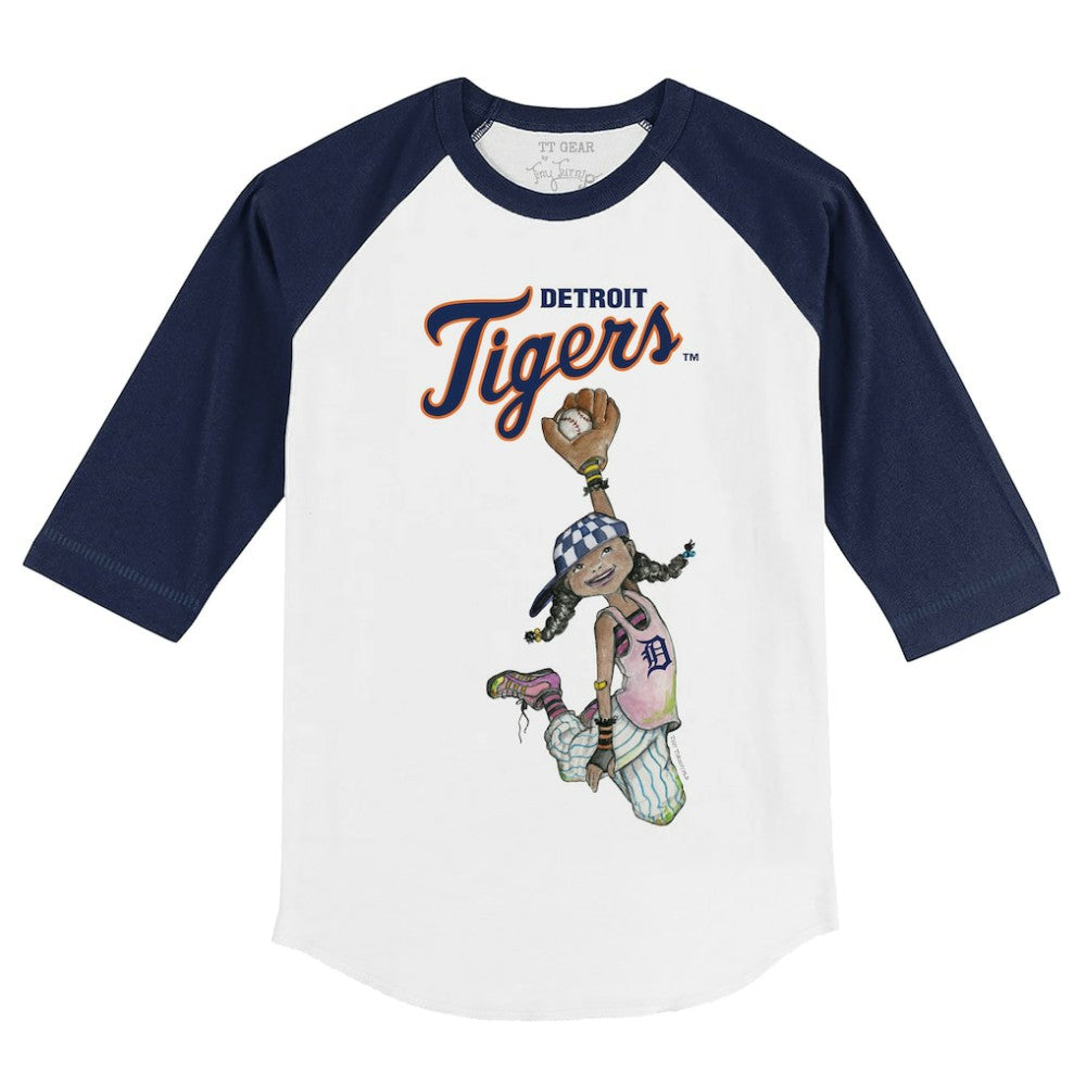 Detroit Tigers Tiny Turnip Youth Jada 3/4-Sleeve Raglan T-Shirt - White/Navy T-shirts