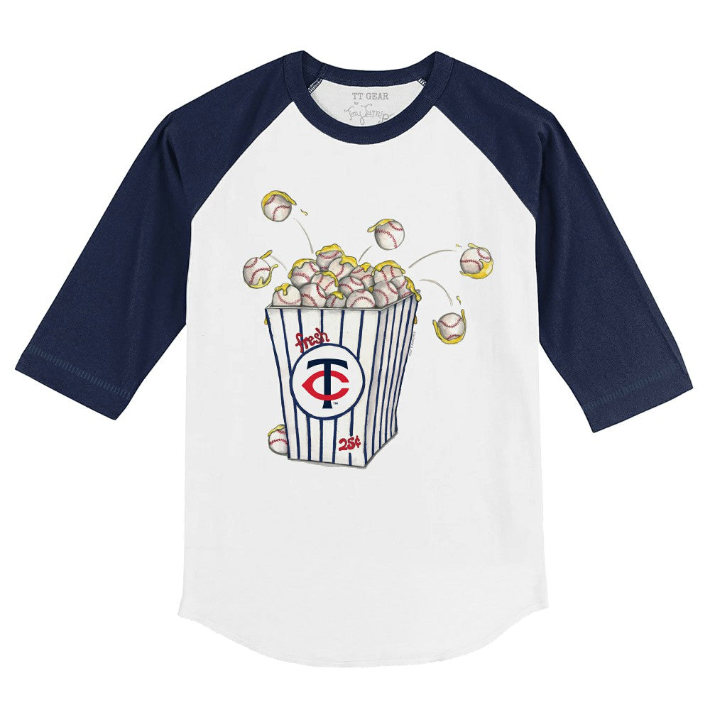 Minnesota Twins Tiny Turnip Youth Popcorn 3/4-Sleeve Raglan T-Shirt - White/Navy T-shirts