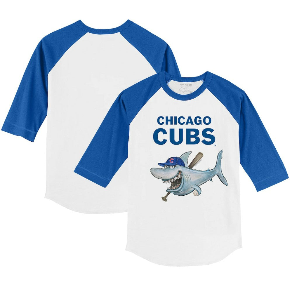 Chicago Cubs Tiny Turnip Youth Shark 3/4-Sleeve Raglan T-Shirt - White/Royal T-shirts