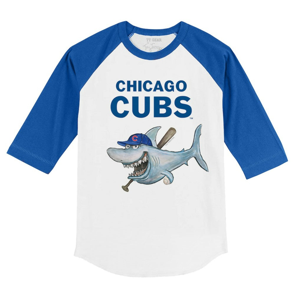 Chicago Cubs Tiny Turnip Youth Shark 3/4-Sleeve Raglan T-Shirt - White/Royal T-shirts