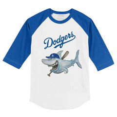 Los Angeles Dodgers Tiny Turnip Youth Shark 3/4-Sleeve Raglan T-Shirt - White/Royal T-shirts