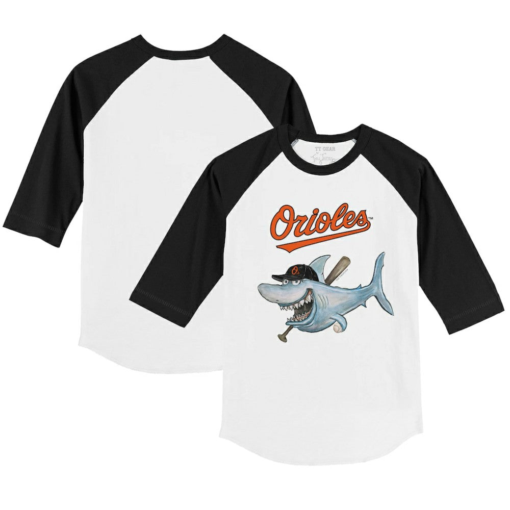 Baltimore Orioles Tiny Turnip Youth Shark 3/4-Sleeve Raglan T-Shirt - White/Black T-shirts
