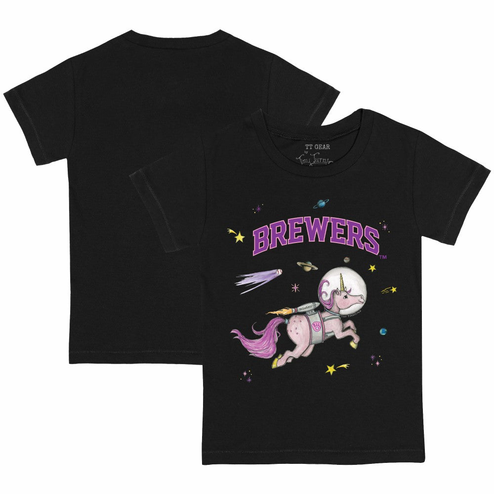 Milwaukee Brewers Tiny Turnip Youth Space Unicorn T-Shirt - Black T-shirts