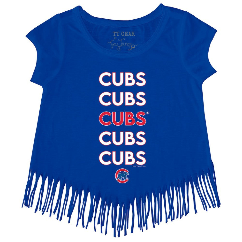 Chicago Cubs Tiny Turnip Girls Youth Stacked Fringe T-Shirt - Royal T-shirts