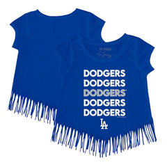 Los Angeles Dodgers Tiny Turnip Girls Youth Stacked Fringe T-Shirt - Royal T-shirts