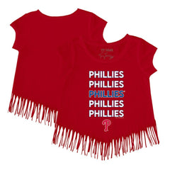 Philadelphia Phillies Tiny Turnip Girls Youth Stacked Fringe T-Shirt - Red T-shirts