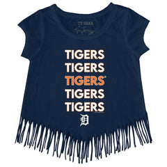 Detroit Tigers Tiny Turnip Girls Youth Stacked Fringe T-Shirt - Navy T-shirts