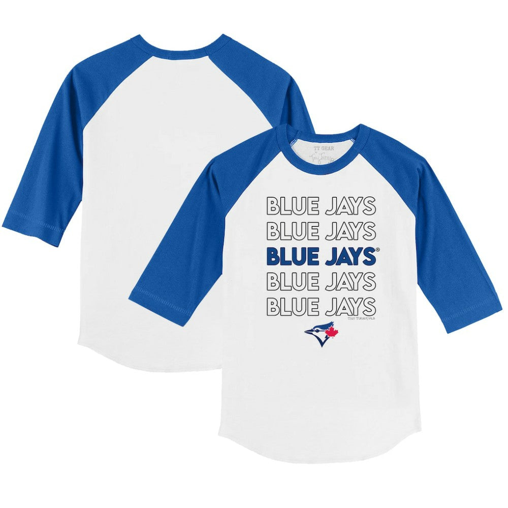 Toronto Blue Jays Tiny Turnip Youth Stacked 3/4-Sleeve Raglan T-Shirt - White/Royal T-shirts