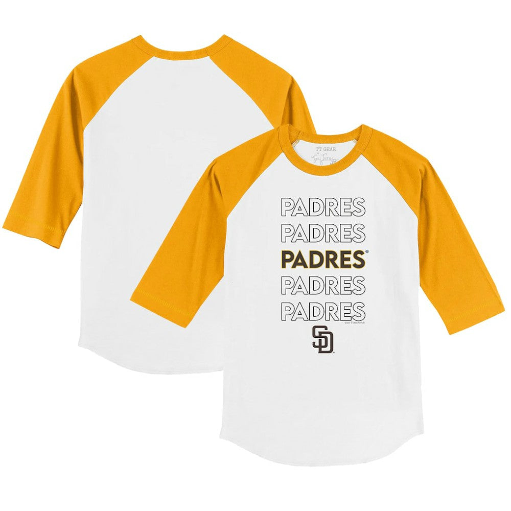 San Diego Padres Tiny Turnip Youth Stacked 3/4-Sleeve Raglan T-Shirt - White/Gold T-shirts