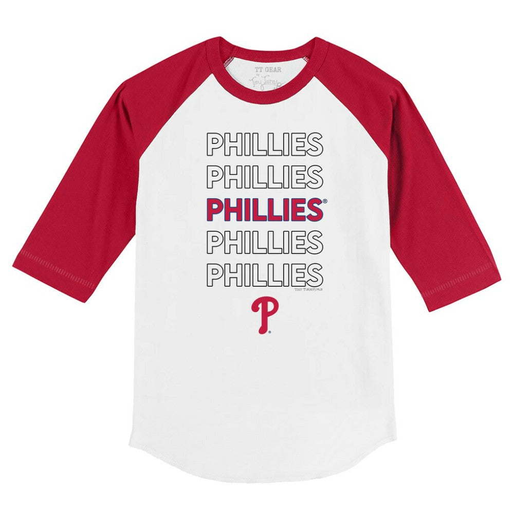 Philadelphia Phillies Tiny Turnip Youth Stacked 3/4-Sleeve Raglan T-Shirt - White/Red T-shirts