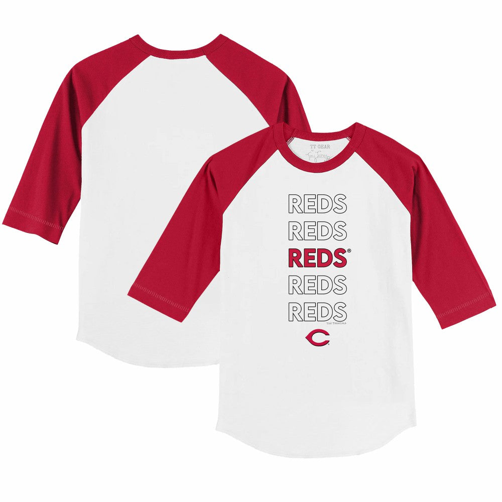 Cincinnati Reds Tiny Turnip Youth Stacked 3/4-Sleeve Raglan T-Shirt - White/Red T-shirts