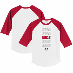 Cincinnati Reds Tiny Turnip Youth Stacked 3/4-Sleeve Raglan T-Shirt - White/Red T-shirts