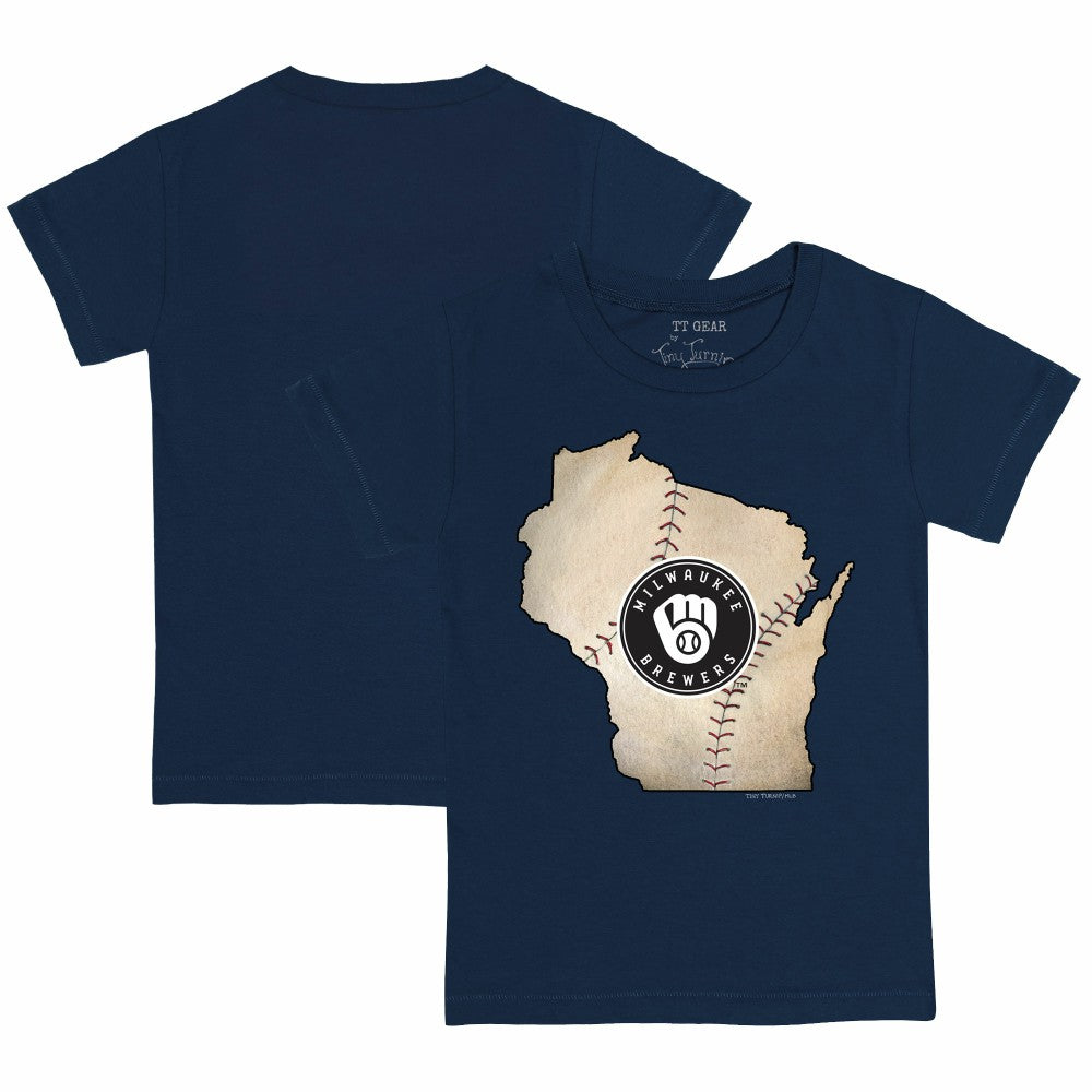 Milwaukee Brewers Tiny Turnip Youth State Outline T-Shirt - Navy T-shirts