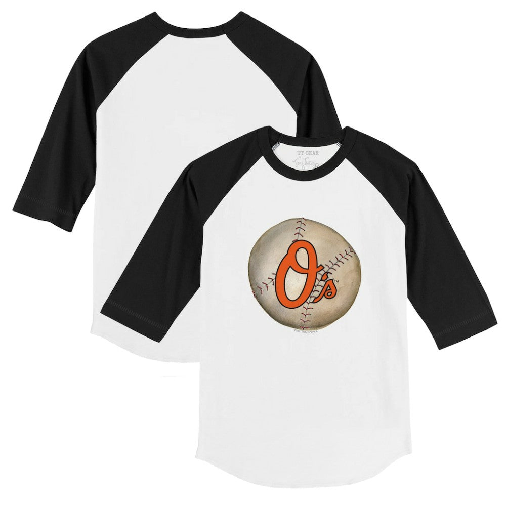 Baltimore Orioles Tiny Turnip Youth Stitched Baseball 3/4-Sleeve Raglan T-Shirt - White/Black T-shirts