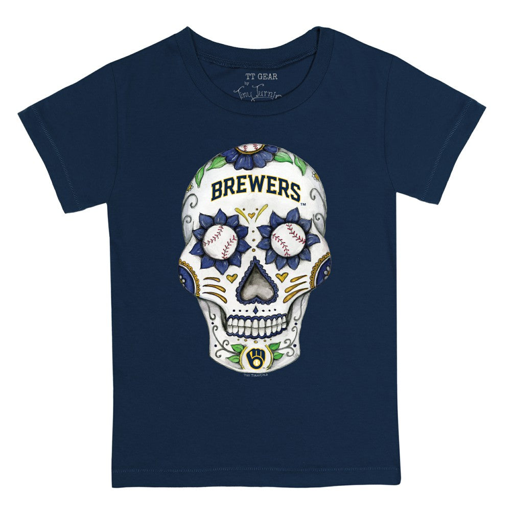 Milwaukee Brewers Tiny Turnip Youth Sugar Skull T-Shirt - Navy T-shirts